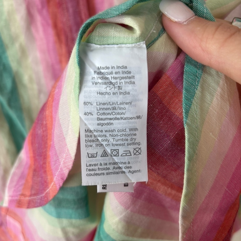 J. Crew Classic-Fit Boy Shirt Rainbow Stripe Linen Blouse Women’s Sz 4 AJ424 NWT - Picture 4 of 6